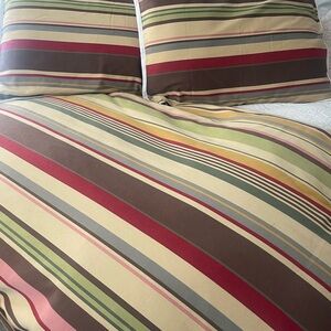 POTTERY BARN DUNCAN STRIPE F/Q DUVET and SHAM SET